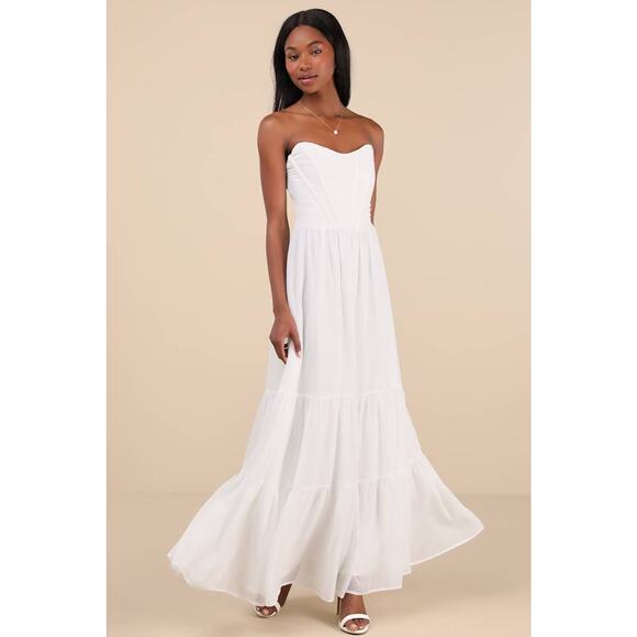 Lulu's Dresses & Skirts - NWT Lulus Special Moment White Strapless Bustier Maxi Dress Engagement Gala Sz M